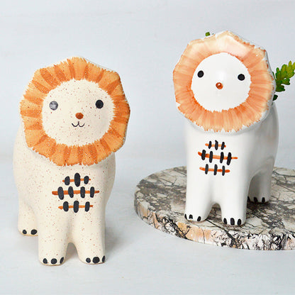 Pot de fleurs lion cartoon en céramique – vue générale