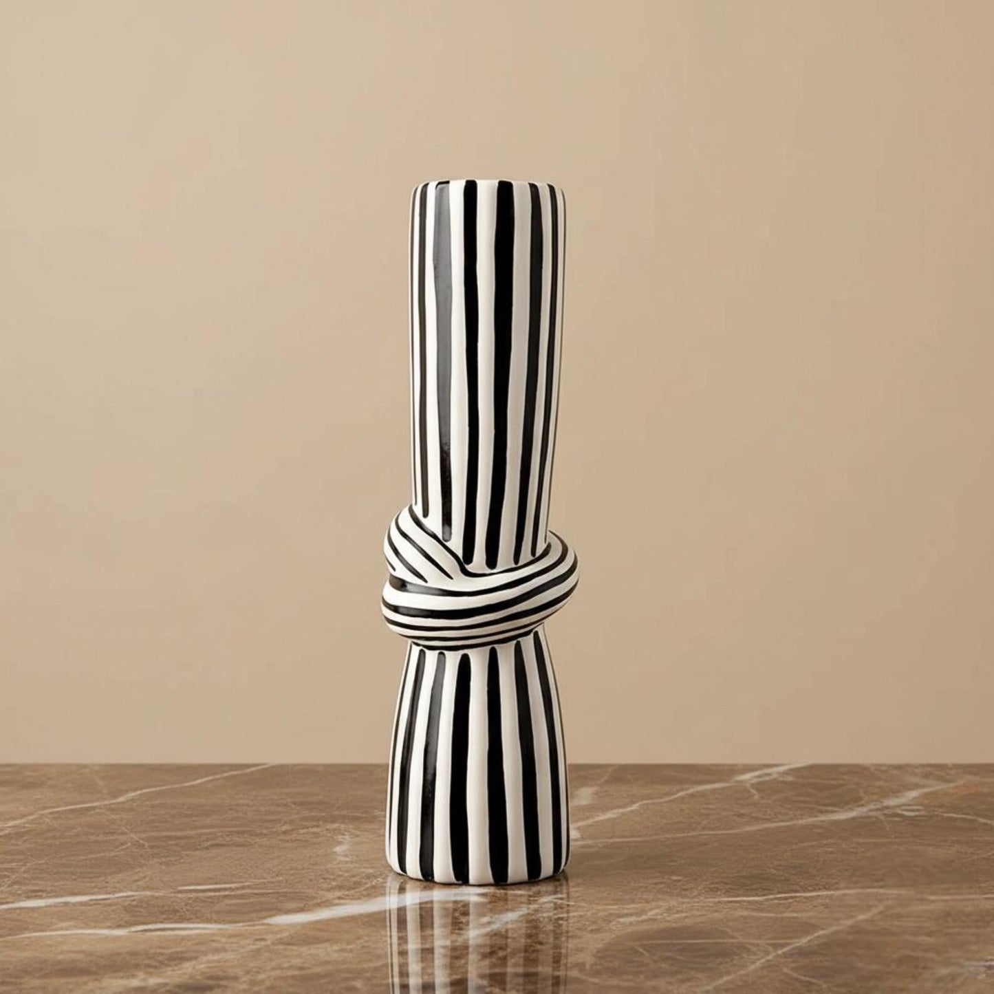 Vase Céramique Rayé Noir et Blanc – Décoration Zèbre Fait Main