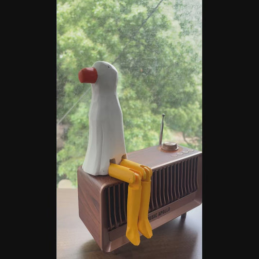 Mouette en Bois aux Pattes Articulées – Figurine Gardien d'Étagère Sculptée à la Main