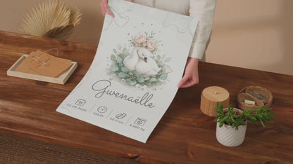 Poster de naissance Gwenaëlle personnalisé – Cygne fleuri