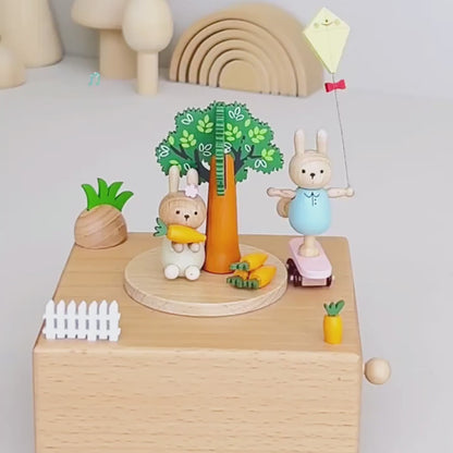 Boîte à musique personnalisée en bois  - Les p'tits lapinous