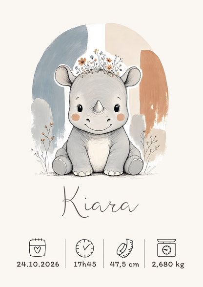 Affiche rhinocéros personnalisée – Animal totem, fichier numérique