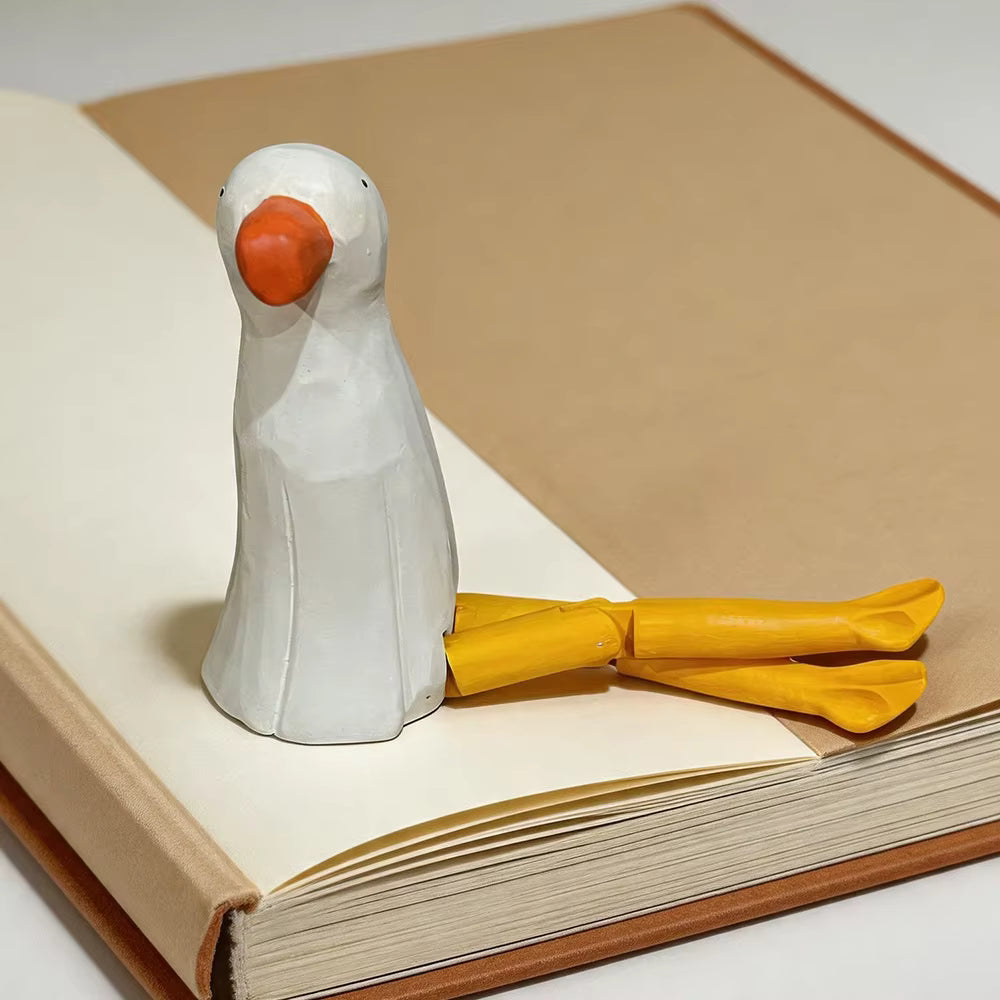 Mouette en Bois aux Pattes Articulées – Figurine Gardien d'Étagère Sculptée à la Main