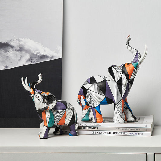 Éléphants décoratifs géométriques en résine posés sur livres – figurines modernes style nordique pour décoration intérieure