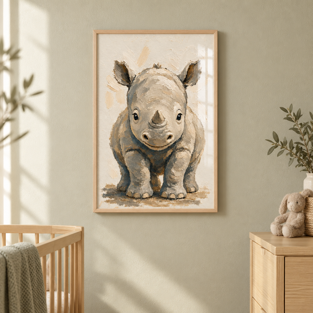 Tableau rhinocéros sous plexiglas accroché au mur