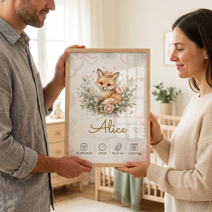 Un homme offre à la maman le cadre Alice avec protection en plexiglas et reflet discret