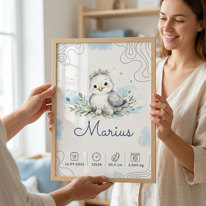 Une personne offre l’affiche Marius encadrée à une maman