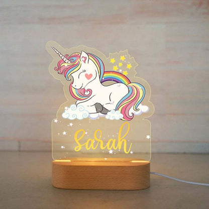 veilleuse acrylique personnalisable avec prénom - modele licorne