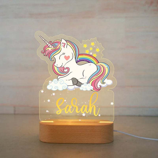 veilleuse acrylique personnalisable avec prénom - modele licorne