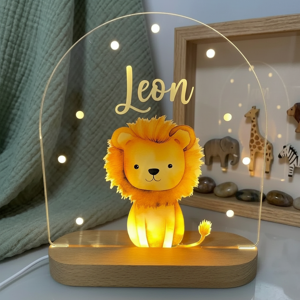 Veilleuse acrylique à personnaliser - Le lion d'amour