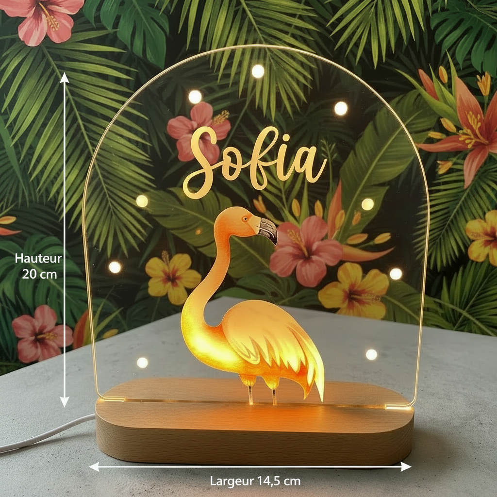 Veilleuse acrylique à personnaliser - Le flamant rose