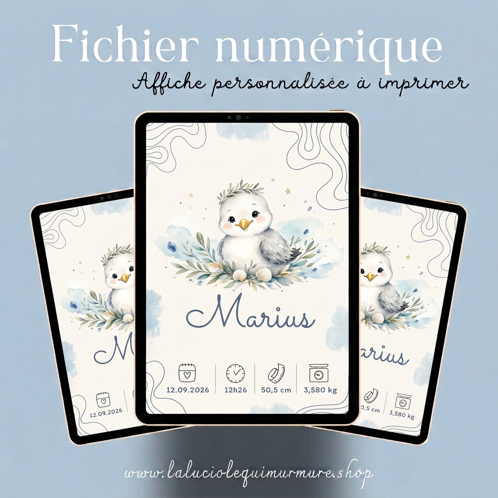 Visuel Marius sur trois tablettes avec la mention Fichier numérique