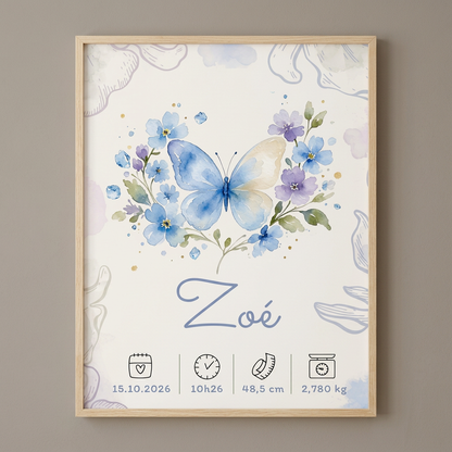 Affiche de naissance Zoé personnalisée encadrée